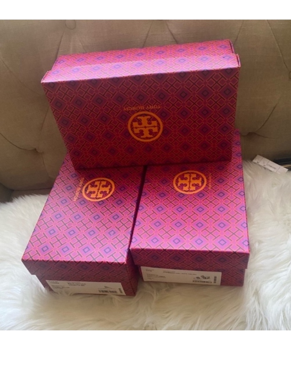 Tory Burch Pink and Orange Geometric Shoe Boxes